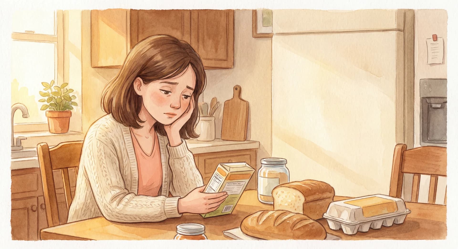 Stressed parent reading food labels